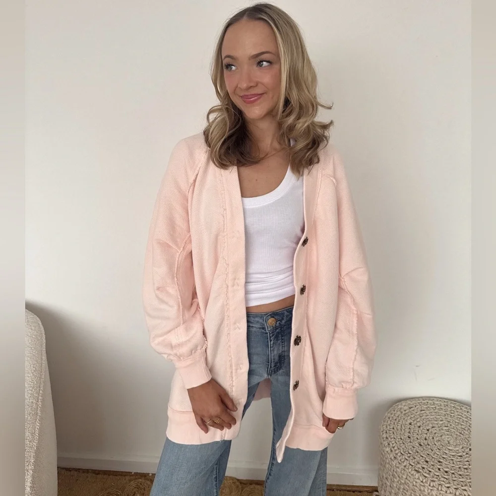 Free People Fresh Start Oversized Cardigan in Strawberry Float